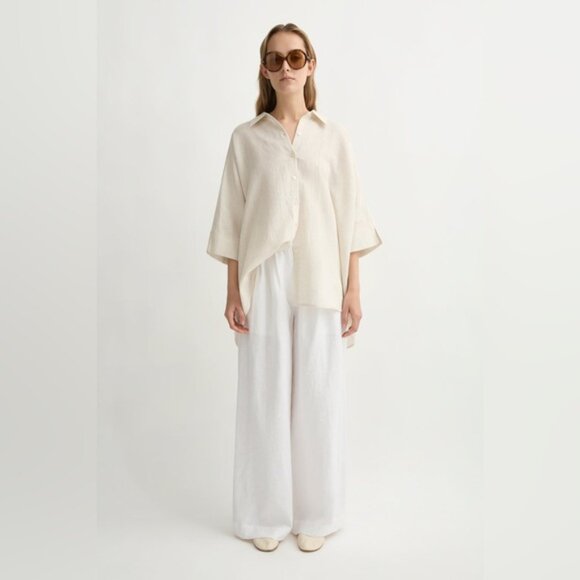 Posse linen shirt Beige Button-Down minimal oversized sophisticated one size - Picture 2 of 16